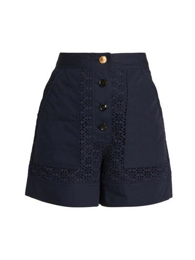 3.1 Phillip Lim Broderie Anglaise High Rise Utility Shorts In Midnight