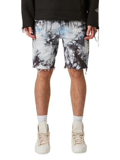 Purple Brand Jacquard Monogram Tie-dye Denim Shorts In Blue Black