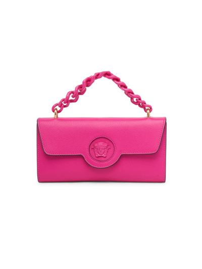 Versace La Medusa Leather Wallet-on-chain In Fuxia