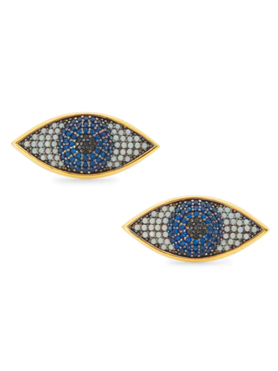 Begüm Khan Women's Nazer 24k-gold-plated, Synthetic Opal, & Root Sapphire Evil-eye Stud Earrings In Opal Navy