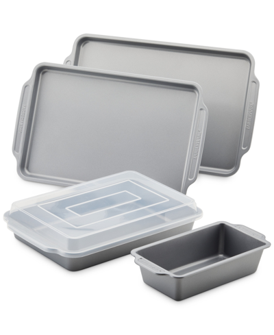 Farberware Nonstick Bakeware Set With On-the-go Cake Pan And Lid, 5-piece In Gray