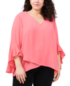 Vince Camuto Flutter Sleeve Crossover Georgette Tunic Top In Carmine Pink