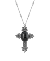 SYMBOLS OF FAITH PEWTER CROSS PENDANT ONYX OVAL 28" NECKLACE