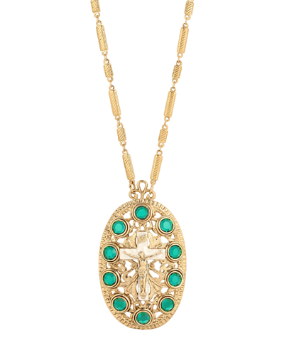 Symbols Of Faith Women's Oval Cross Stone Necklace In Green