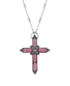 SYMBOLS OF FAITH SILVER-TONE PINK MOONSTONE PINK CRYSTAL CROSS 20" NECKLACE