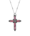 Symbols Of Faith Silver-tone Pink Moonstone Pink Crystal Cross 20" Necklace In Pink
