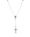 SYMBOLS OF FAITH SILVER-TONE CRUCIFIX CROSS SIMULATED IMITATION PEARL ROSARY