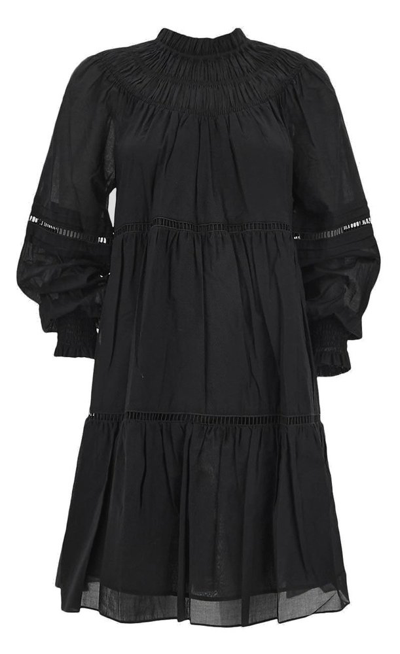 Michael Michael Kors Ruched Funnel-neck Shirt Dress In Black