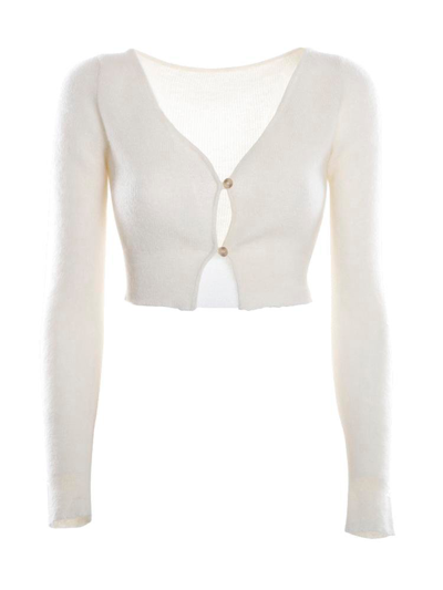 Jacquemus Cropped Mohair-wool Cardigan In White