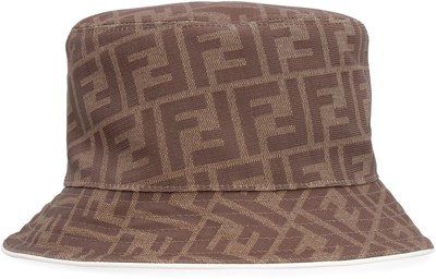 Fendi Monogram-print Curved-brim Woven Bucket Hat In Brown
