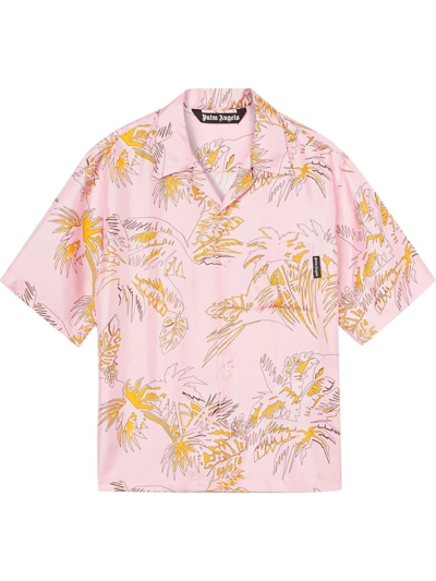 Palm Angels Abstract Palms Bowling Shirt Pink Gold