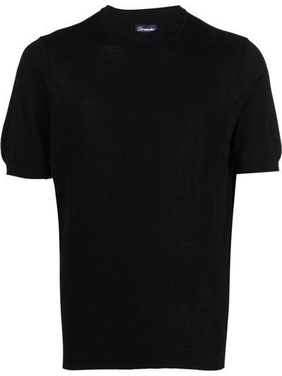 Drumohr Short-sleeved Cotton T-shirt In Schwarz