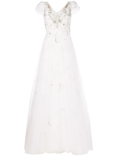 Jenny Packham Sequin-embellished Flared Tulle Gown In Weiss