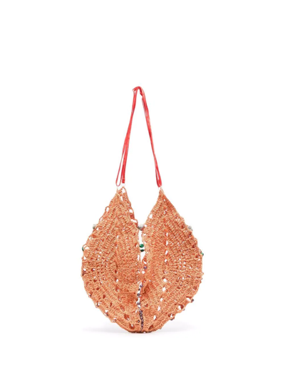 Rui Beaded Crochet Tote Bag In Orange