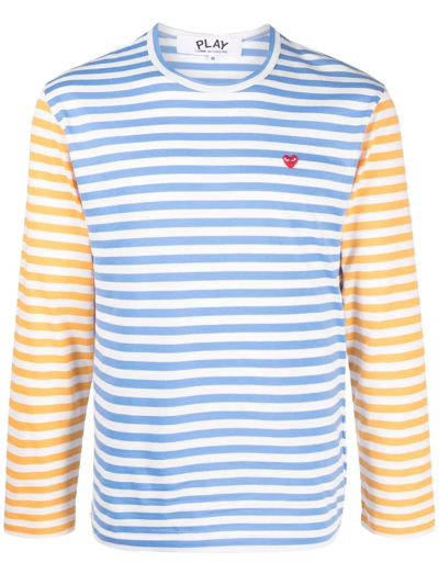 Comme Des Garçons Play Logo-embroidered Striped T-shirt In Blue