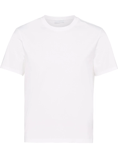 Prada Logo-embroidered Crew-neck T-shirt In Bianco