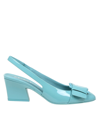 Ferragamo Slingback Briget In Turquoise Paint In Turquoise