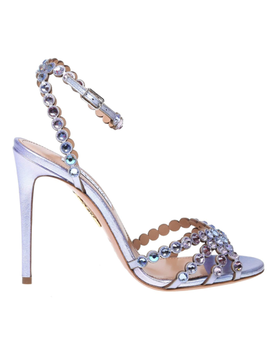 Aquazzura Tequila 105 Gem-embossed Leather Heeled Sandals In Silver