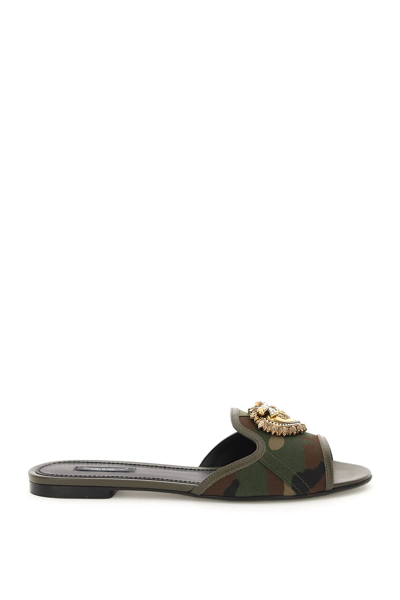 Dolce & Gabbana Devotion Sliders In Camouflage Patchwork In Multicolor