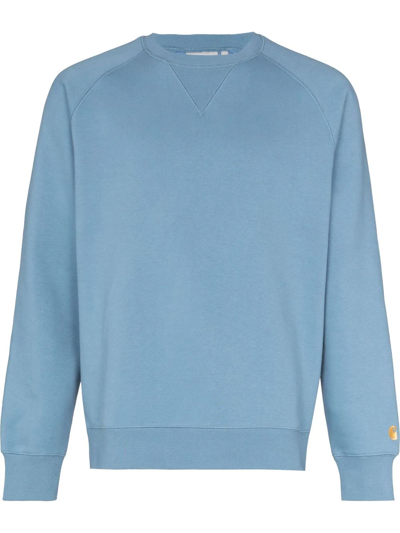 Carhartt Chase Cotton-blend Jersey Sweatshirt In Icy Water