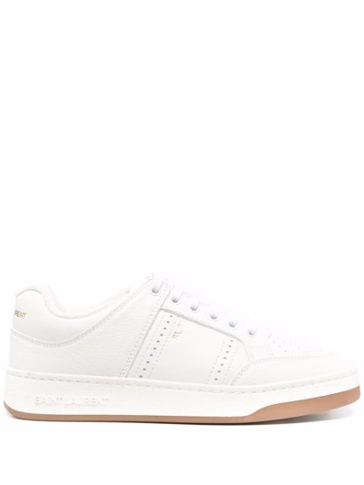 Saint Laurent Sl61 Logo-print Smooth And Textured-leather Trainers In White