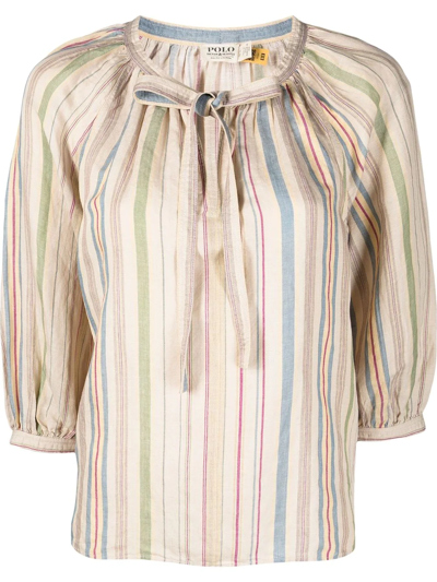 Polo Ralph Lauren Pinstriped Round-neck Blouse In Nude