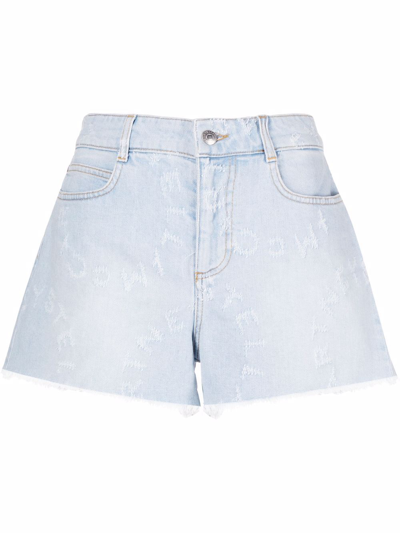 Stella Mccartney Stella Logo Denim Shorts In Blue