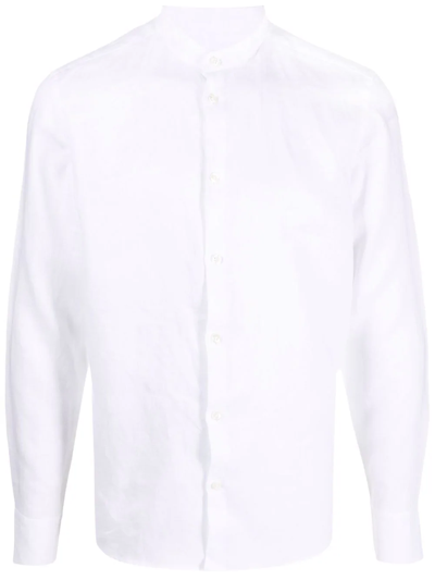 Low Brand Collarless Linen Shirt In Weiss