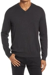 Nordstrom Shop Cotton & Cashmere V-neck Sweater In Grey Dark Charcoal Heather