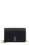 Saint Laurent Glossy Leather Wallet On A Chain In Nero