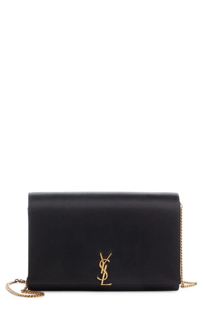 Saint Laurent Glossy Leather Wallet On A Chain In Nero