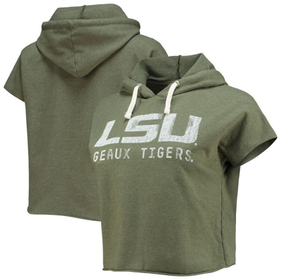 Retro Brand Original  Olive Lsu Tigers Cropped Tri-blend Short Sleeve Pullover Hoodie