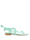 Sarah Chofakian Leather Blossom Flat Sandals In Green