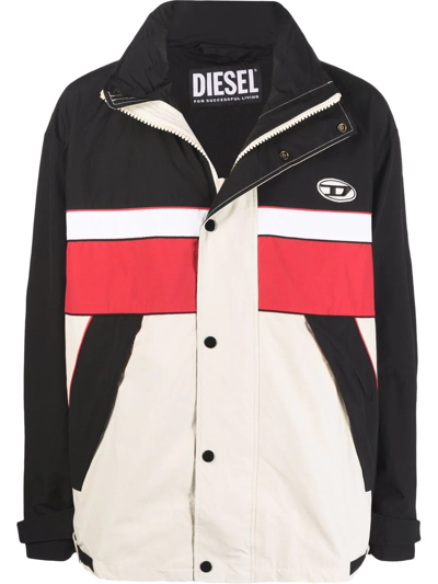 Diesel Contrast-panel Funnel Neck Jacket In Nude