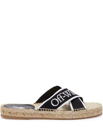 Off-white Logo Cross Strap Espadrille Slide Sandal In Black