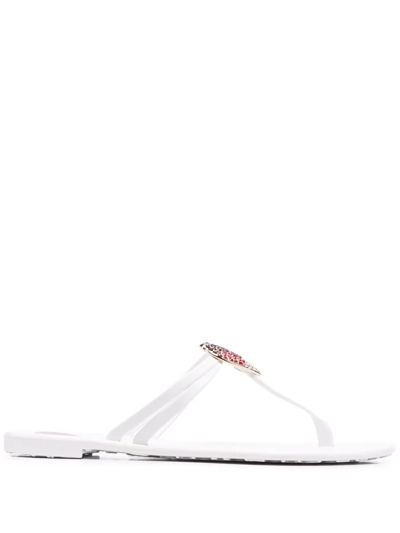 Love Moschino Crystal-heart Thong Sandals In Weiss