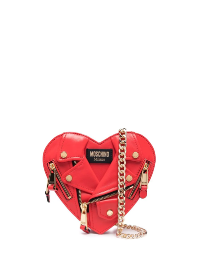 MOSCHINO HEART-SHAPE MOTO SHOULDER BAG