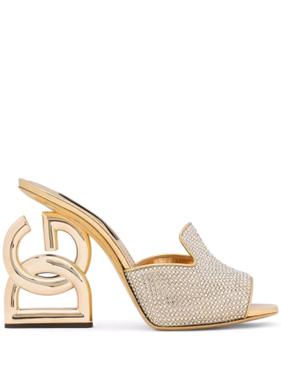 Dolce & Gabbana Monogram-logo Heel Mules In Gold