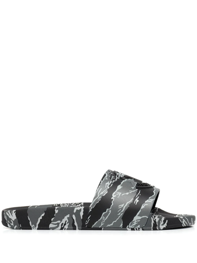 Moncler Grey Tiger Stripe Basile Slides In Black Grey