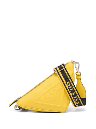 Prada Saffiano 皮质三角形手提包 In Yellow