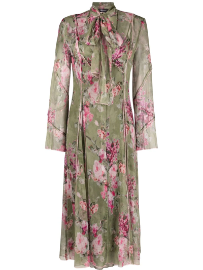 Blumarine Floral-print Midi Dress In Green