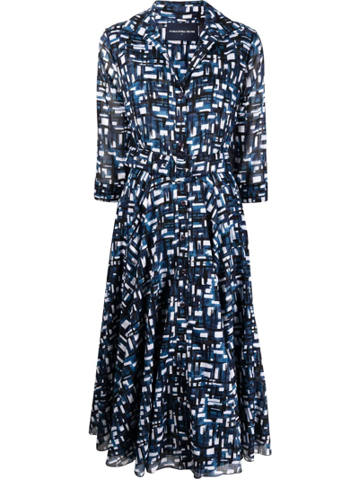 Samantha Sung Geometric Shirt Dress In Blau