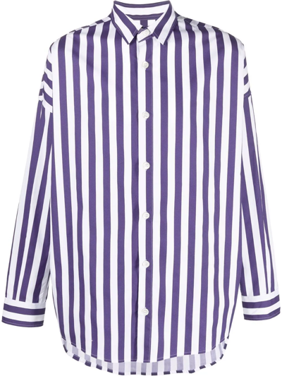 Emporio Armani Striped Button-down Shirt In Violett