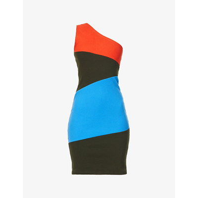 (d)ivision Asymmetric Contrast-panel Cotton-knit Mini Dress In Multicolor