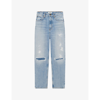 Sandro Guylain High Waist Distressed Straight Leg Jeans In Bleus