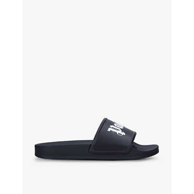Palm Angels Womens Black Logo-embossed Rubber Pool Slides