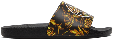 Versace Jeans Couture Black & Gold Garland V-emblem Sandals