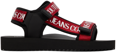 Versace Jeans Couture Black & Red Fondo Strap Sandals In Ee66 Black/pepper