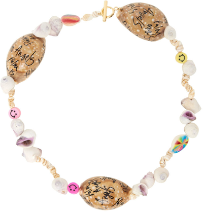 Palm Angels Tan & White Graffiti Shell Necklace In Multicolor Multi