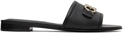 Salvatore Ferragamo Gancini Leather Sandals In Black